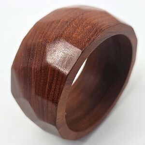 VTG Woodgrain Diamond Cut‎ Chunky Bangle Bracelet Boho Throwback 70s 80s